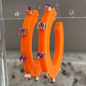 Smith & Co City Girl Jewel Hoop Earrings Orange with Pink Jewels Small Size
